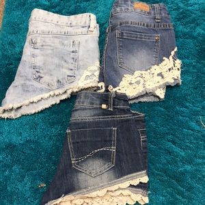 White lace trimmed jean shorts!